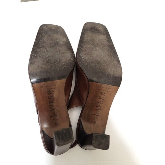 Ralph Lauren Brown Leather Slingback Pump Heels With Bow Detail Size 5.5B - Picture 7 of 10